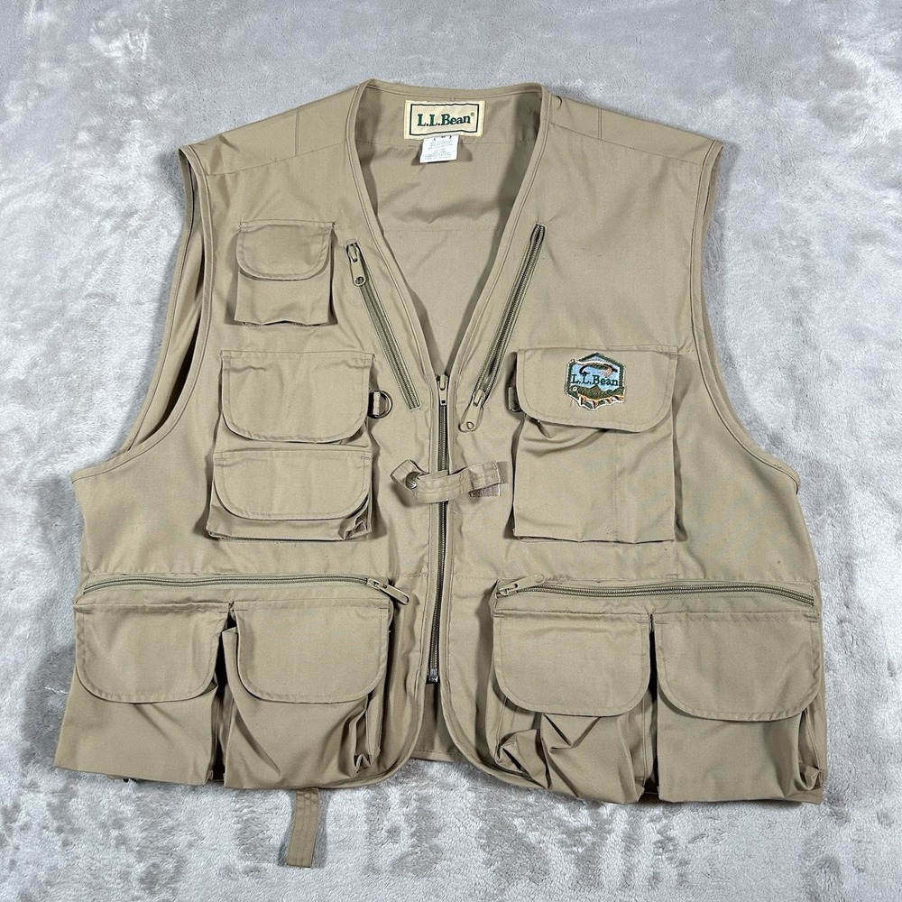 Vintage 90s L.L.Bean Fly Fishing Vest Mens XL Khaki Multi Pocket Utility Hunting